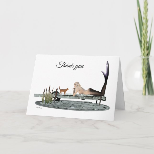 Mermaid On Boat Dock Thank You Greeting Card (Front)