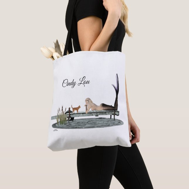 Mermaid on Boat Dock Tote Bag (Close Up)