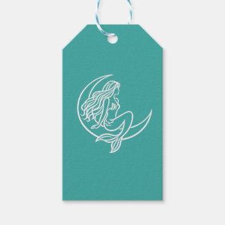 Mermaid on Crescent Moon (White Line Art) Gift Tags