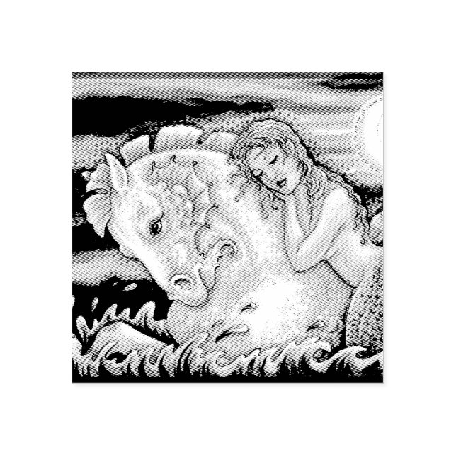 MERMAID ON MERHORSE FANTASY RUBBER STAMP *Close Up (Imprint)