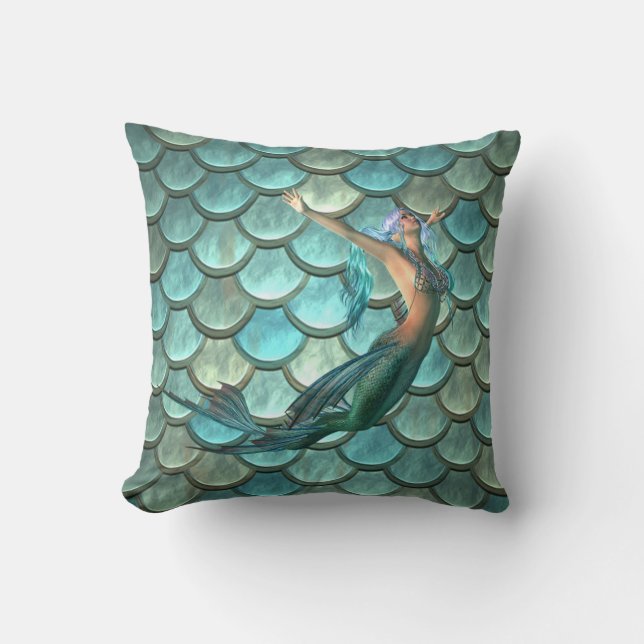 Mermaid On Mermaid Tail Scales Cushion (Front)