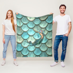 Mermaid On Mermaid Tail Scales Fleece Blanket
