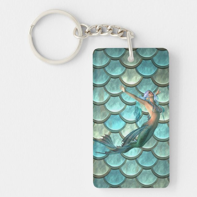 Mermaid On Mermaid Tail Scales Key Ring (Front)