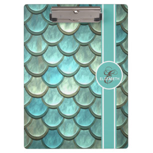 Mermaid On Mermaid Tail Scales, Monogram Clipboard