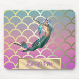 Mermaid On Ombre Mermaid Tail Scales Mouse Pad