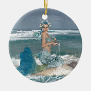 Mermaid on Rock Ceramic Tree Decoration