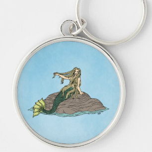 Mermaid on Rocks Key Ring