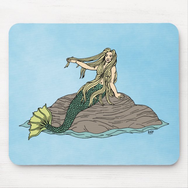 Mermaid on Rocks Mouse Pad (Front)
