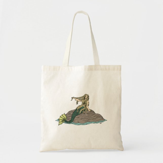 Mermaid on Rocks Tote Bag (Front)