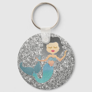 Mermaid on Silver Glitter Key Ring