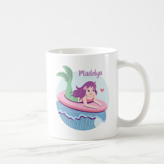 Mermaid On Surfboard Ride The Waves Personalised Coffee Mug (Right)