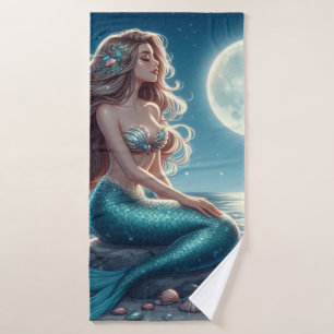 Mermaid on the beach at night bath towel