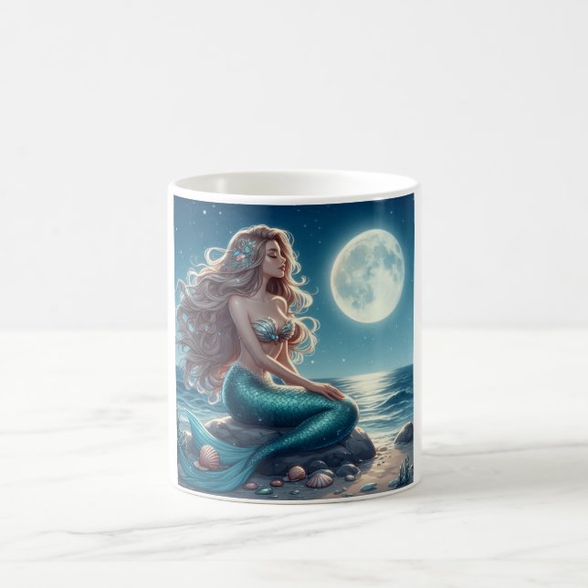 Mermaid on the beach at night coffee mug (Center)