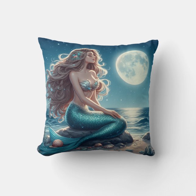 Mermaid on the beach at night cushion (Front)