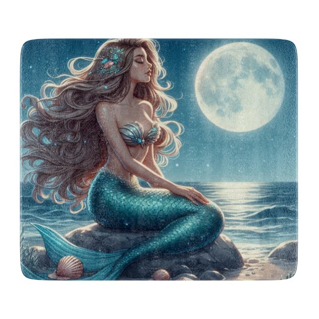 Mermaid on the beach at night cutting board (Front)