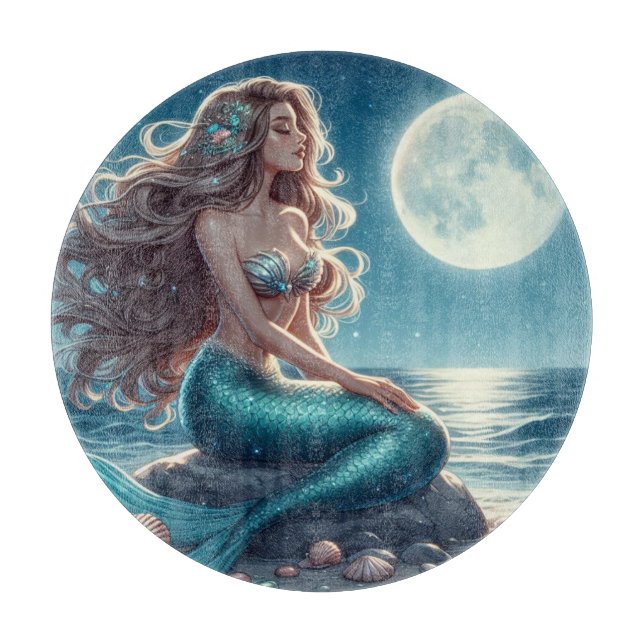Mermaid on the beach at night cutting board (Front)
