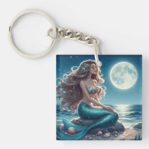Mermaid on the beach at night key ring
