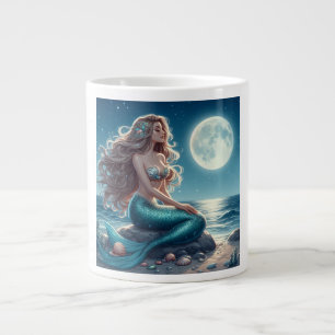 Mermaid on the beach at night large coffee mug