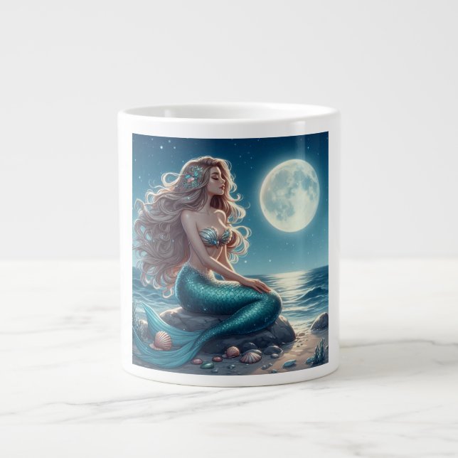 Mermaid on the beach at night large coffee mug (Front)