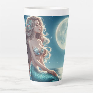 Mermaid on the beach at night latte mug