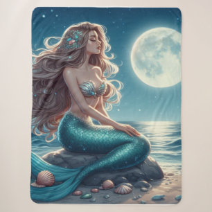 Mermaid on the beach at night sherpa blanket