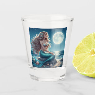 Mermaid on the beach at night shot glass