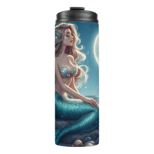 Mermaid on the beach at night thermal tumbler