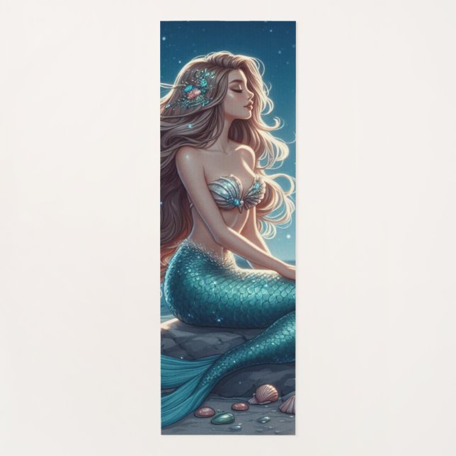 Mermaid on the beach at night yoga mat (Front)