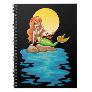 Mermaid on the Rocks with Friend under Yellow Moon Notebook