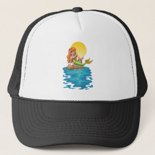 Mermaid on the Rocks with Friend under Yellow Moon Trucker Hat