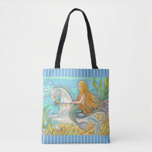MERMAID ON UNICORN MERHORSE Seahorse TOTE BAG