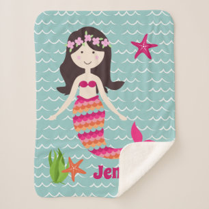 Mermaid on Waves Pattern Sherpa Throw