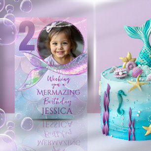 Mermaid One Photo 2nd Birthday Card
