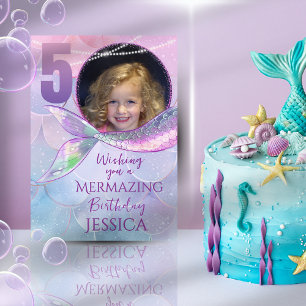 Mermaid One Photo 5th Birthday Card
