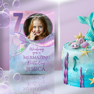 Mermaid One Photo 7th Birthday Card