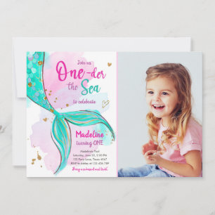 Mermaid One the Sea Pool Party Girl First Birthday Invitation