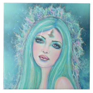 Mermaid one with the sea art by Renee Lavoie Ceramic Tile