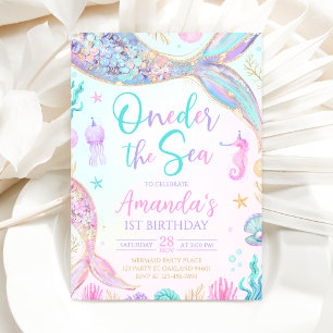 Mermaid Oneder The Sea 1st Birthday Invitation