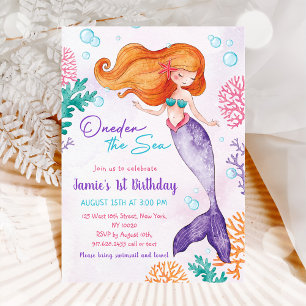 Mermaid Oneder The Sea 1st Birthday Party Invitation