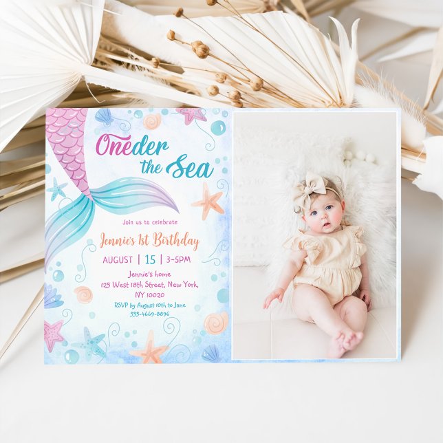 Mermaid Oneder The Sea 1st Birthday Party Photo Invitation (Creator Uploaded)