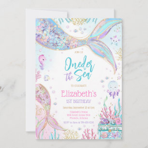 Mermaid Oneder the Sea Girl 1st Birthday Party Invitation