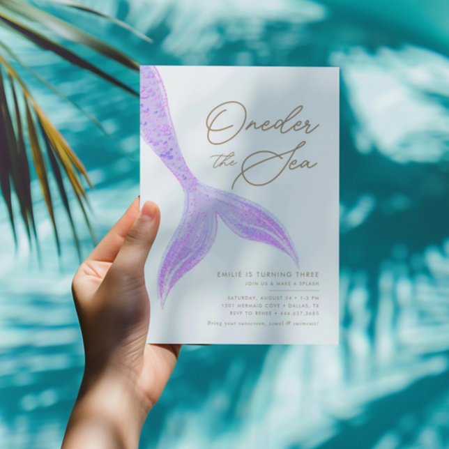 Mermaid Oneder the Sea Girls Purple Birthday Invitation (Creator Uploaded)
