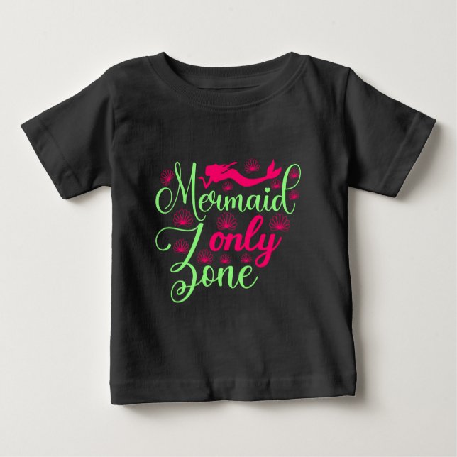 Mermaid Only Zone in Hot Pink and Neon Green Baby T-Shirt (Front)
