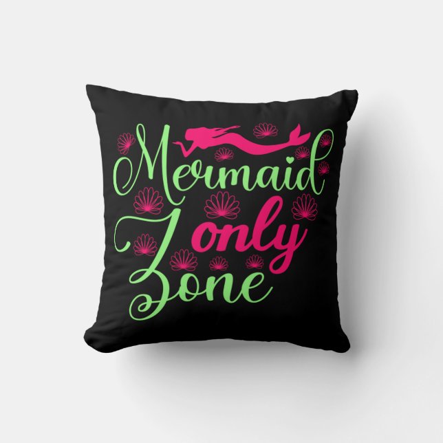 Mermaid Only Zone in Hot Pink and Neon Green Cushion (Front)