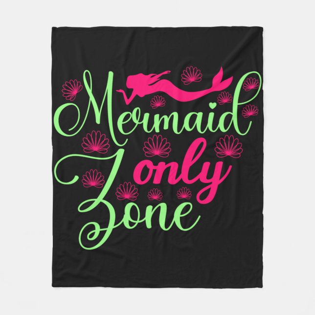 Mermaid Only Zone in Hot Pink and Neon Green Fleece Blanket (Front)