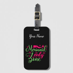 Mermaid Only Zone in Hot Pink and Neon Green Luggage Tag