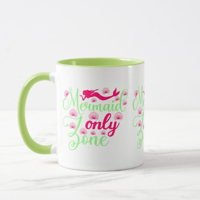 Mermaid Only Zone in Hot Pink and Neon Green Mug (Left)
