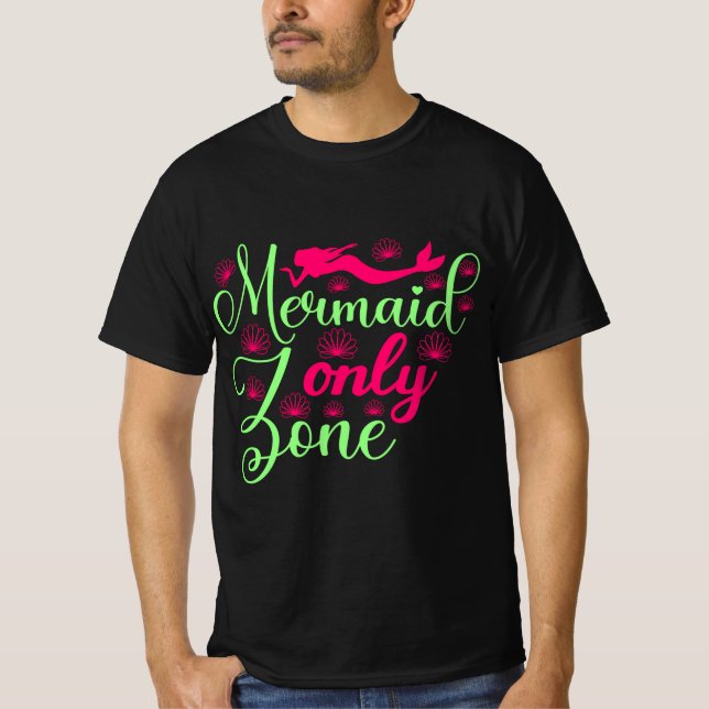 Mermaid Only Zone in Hot Pink and Neon Green T-Shirt (Front)