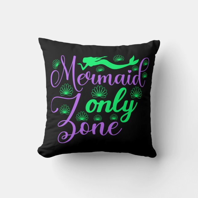Mermaid Only Zone in Neon Green and Purple Cushion (Front)