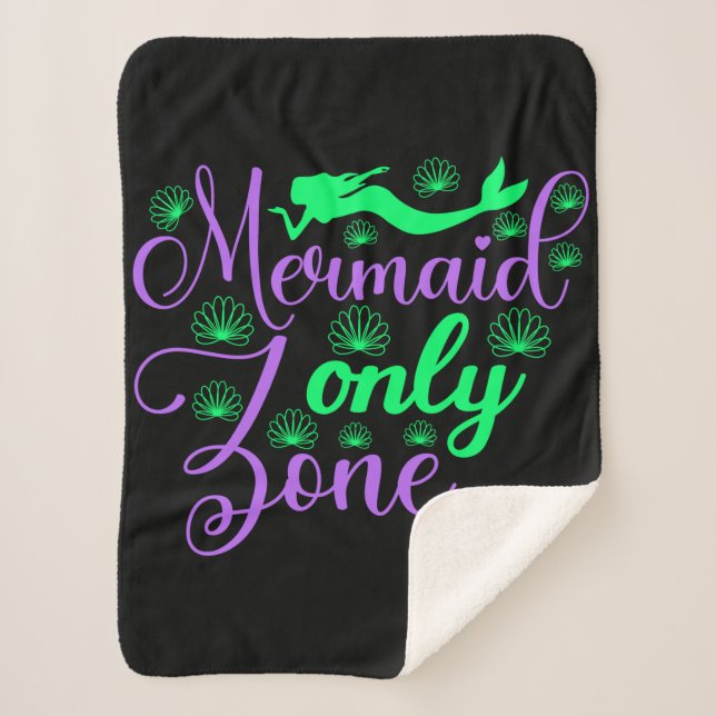 Mermaid Only Zone in Neon Green and Purple Sherpa Blanket (Front)